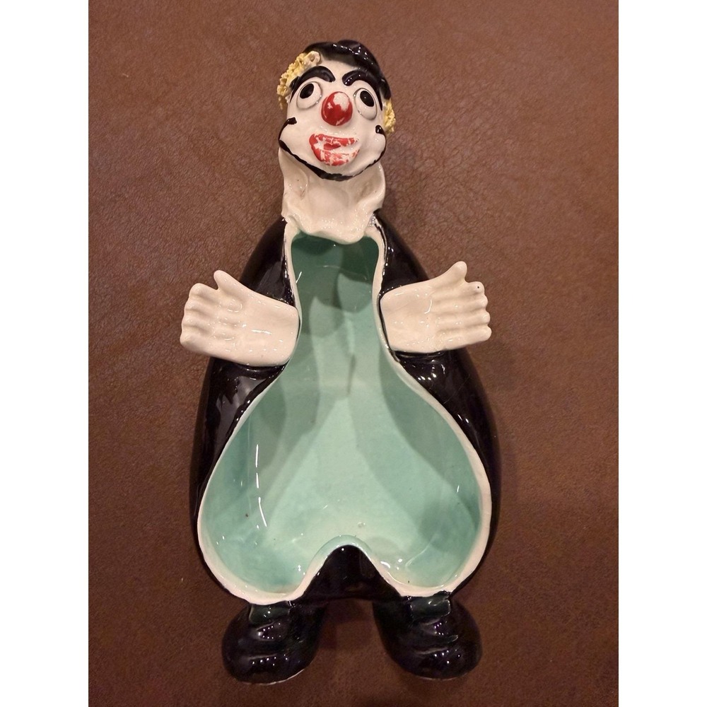 Vintage Ceramic Clown Trinket Dish Catchall Jewelry Holder Mid Century 7"